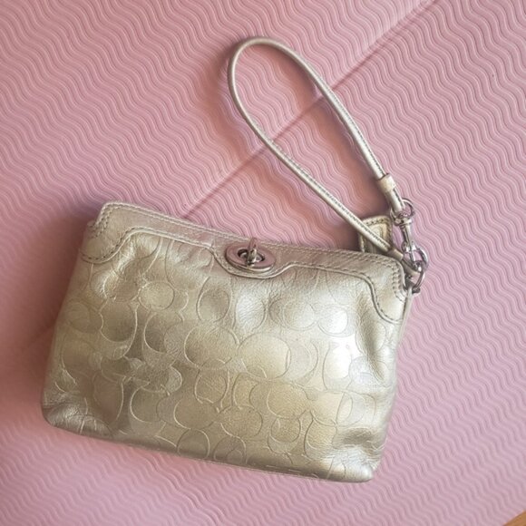 Coach Y2K Gold Leather Legacy Foldover Wristlet with Turn Lock Mini Bag - Picture 1 of 14